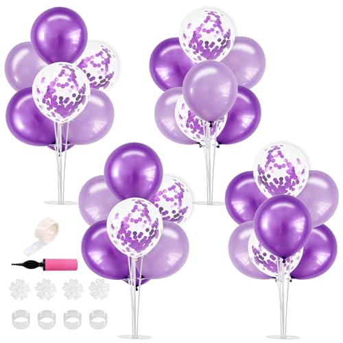 TONIFUL 4 Set Purple Balloon Stand Centerpiece Table Decorations for Birthday,Baby Shower,Engagement, Wedding,Mother's Day,Graduation,Halloween,Party Decorations - color: Dreamy Purple