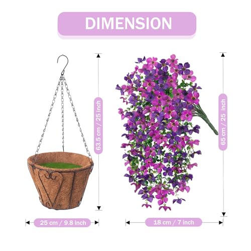 INXUGAO Artificial Hanging Flowers Plants with Basket for Outdoors, Realistic Faux Silk Daisy Flower Eucalyptus for Spring Decor, UV Resistant Fake Plants for Porch Patio Yard Balcony, Violet - color: A-violet Purple