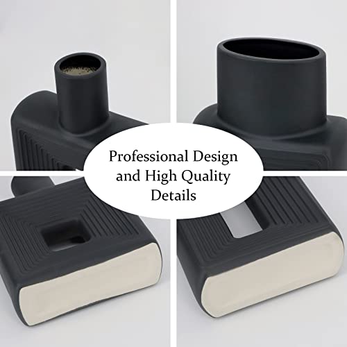 Black Ceramic Vase Set of 2，Square Vase Rustic Home Decor Minimalist Nordic Boho Style for Living Room, Shelf, Table, Bookshelf, Mantel and Entryway Decor Vases - color: Square Black