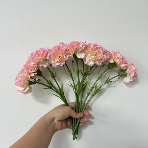 10 Stem Artificial Flowers Carnations Bouquets,11inch Real Touch Flowers with Stems,Silk Petals Fake Flowers Forever Plants for Wedding Flower Bouquet Centerpieces Bridal Shower Birthday (Pink) - color: Pink