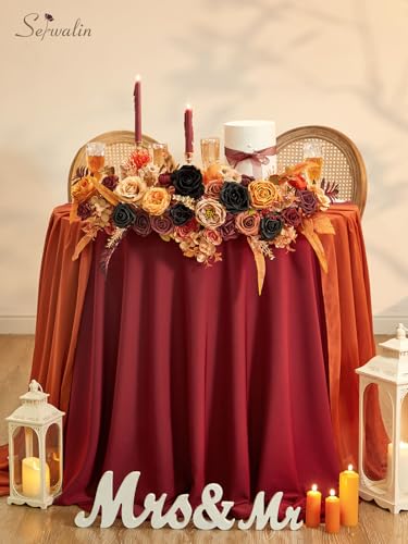 Serwalin Fall Flowers Vintage Orange & Black Artificial Flowers Halloween Black Wedding Flowers Combo for Wedding Bouquets Centerpieces Flower Arrangements Decorations - color: A Vintage Orange Black, size: 1 Box