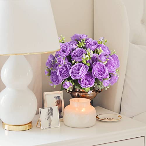 Artificial Peonies Silk Flowers, Purple Faux Peony Bouquet 4 Bundles Florals Arrangements Decor for Farmhouse Home Boho Wedding Table Centerpiece, Fake Plastic Flowers Bulk for Vase Decoration Purple - color: Purple, size: 4PCS