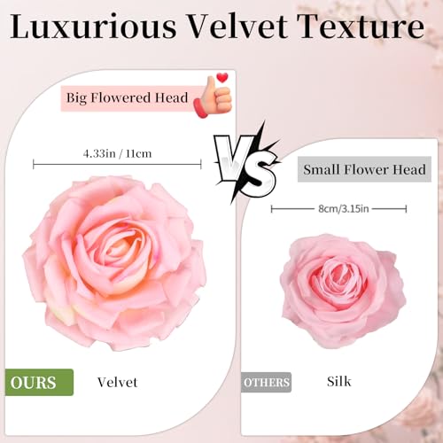 8PCS Artificial Flowers Velvet Roses Big Head Faux Rose Flowers with Long Steam for DIY Wedding Party Decoration(Light Pink) - color: Light Pink