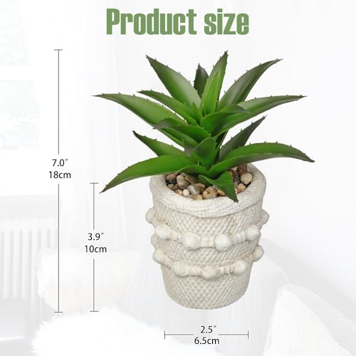 Hollyone 2 Pack Small Artificial Succulents Agave Plants Potted Fake Spiked Succulent Plant in Rustic Pot Mini Faux Plant Agave Aloe Plant Indoor for Office Desk Farmhouse Home Table Shelf Boho Decor - color: Green #1