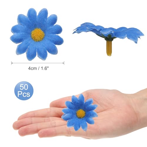 uxcell 50pcs Artificial Daisies Flower Heads,1.6" Silk Fake Daisies Heads Mini Daisies Artificial Flowers Bulk for DIY Wedding Bouquets Centerpieces Party Home Decorations, Blue/Orange - color: Blue/Orange