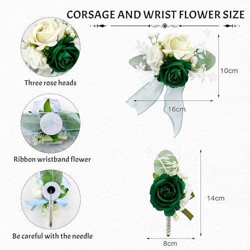SITUMEIZI 2Pcs Green Corsage and Boutonniere Set Wrist Corsage Bracelets and Boutonniere for Men Wedding Prom Party Suit Decor - color: Green