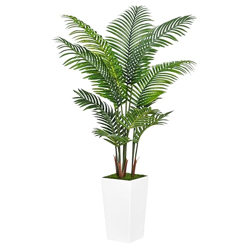 ASTIDY Artificial Palm Tree 5FT - Fake Tree with White Tall Planter - Faux Tropical Areca Floor Plant in Pot - Artificial Silk Plant for Home Office Living Room Decor Indoor - color: White, size: 5ft