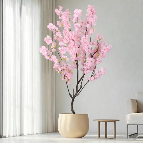 Faux Modern Pink Cherry Blossom Tree 7ft(84in)Tall Artificial Japanese Sakura Tree Decor Natural Fake Pink Floral Tree for Wedding Realistic Silk Plant in Pot for Home Living Room,Office,Outdoor Decor - color: Cherry Blossom(pink 5), size: 7ft