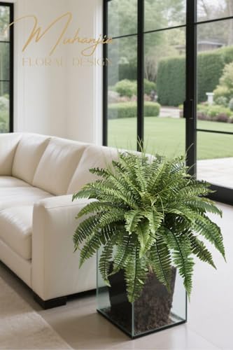 Muhanjia 41" Silky Artificial Boston Fern Bush,Set of 2, Fake Fern Large Hanging Plant That Look Real for Outdoors Home Decor,61Branches. (41" 2Pcs61Fronds) - color: 41"2pcs61fronds-green