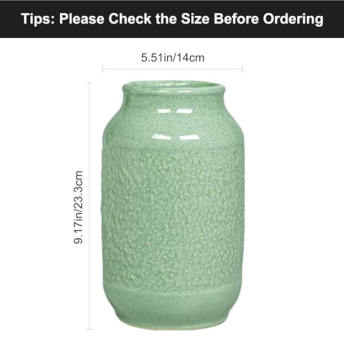 Ceramic Vase, 9 Inch Modern Green Flower Vases for Home Decor, Dining Table,Entryway, Living Room, Bathroom, Bookshelf, Bedroom, Kitchen, Mantle, Office, Foyar - color: Celadon Green
