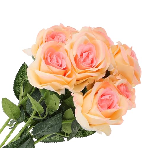 8pcs Light Rose Flowers Artificial Fake Roses for Wedding Party Decoration Valentine’s Day Floral Arrangement Home Décor