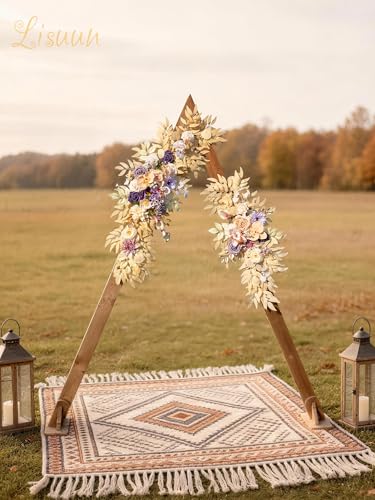 Lisuun Wedding Arch Flowers, Artificial Flowers for Decoration, Large Flower Swag for Boho Styles Wedding Ceremony Floral Decor - Pack of 2 - color: Purple Champagne