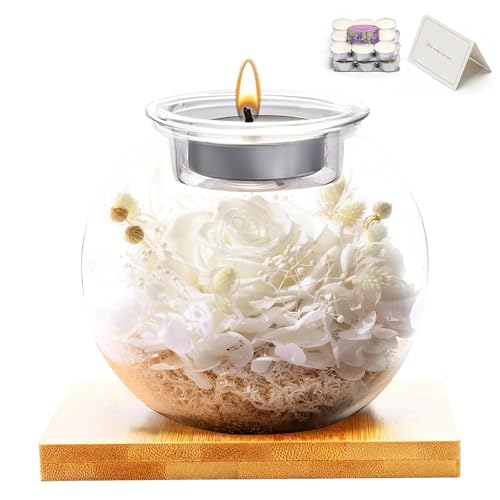 Flowers for Delivery, Preserved Flower in Glass Dome with Scented Candle, Long Lasting Rose Gifts for Women Wife Girlfriend on Christmas Mothers Day Valentines Day Birthday (White) - color: White