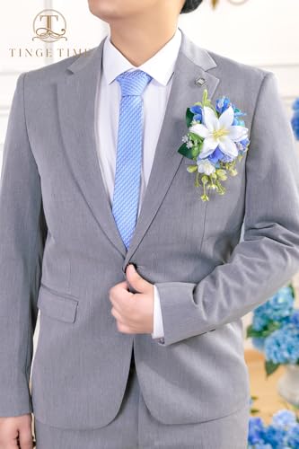 TINGE TIME Luxury Groom Boutonniere for Wedding, 1 PCS Pocket Boutonniere for Men, Artificial Corsage for Wedding, Prom, Homecoming, Anniversary, Graduation, Christmas Dinner (Provence Blue A) - color: Provence Blue a