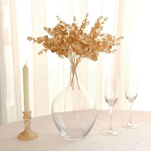 Efavormart 4 Pack 12 inch Metallic Gold Artificial Eucalyptus Leaves Bushes, Faux Spray Plant Vase Fillers for Small Vessels and Intimate Table Settings - color: Type19