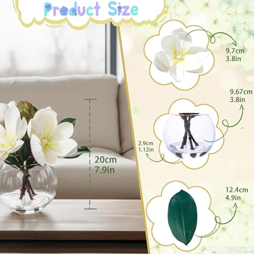 White Magnolia Artificial Flowers with Vase Fake Magnolia Flowers Indoor Real Touch Flowers with Faux Water for Home Decor Centerpieces for Tables - color: Magnolia White