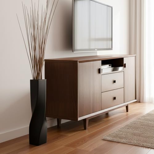 Tall Vase On Floor, 23.62" Twisted Geometric Flower Vase for Home, Living Room, Flower Centerpieces, Shelf, Table, Decor, Creative Unique Decorative Vases - color: Black, size: 23.62 Inches