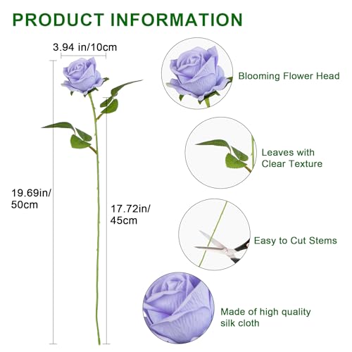 Artificial Flowers Roses Touch Fake Rose Bouquet Flower Stem for Wedding Centerpieces DIY Wreath Home Decorations Silk Roses Mothers Party Fake Outdoor Flowers Decor 19.6"(Mix50PCS) - color: Lightpurple & Puheart 50pcs