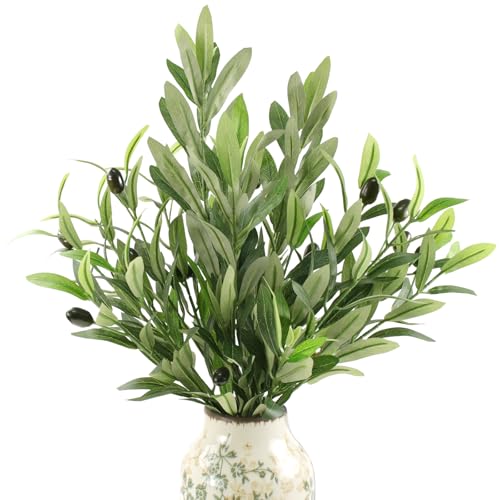 4 Pcs Artificial Olive Branches for Vase, 20" Fake Greenery Olive Stems Faux Green Plants Table Centerpieces for Living Room Bedroom Office Cafe Home Decor - color: 4p