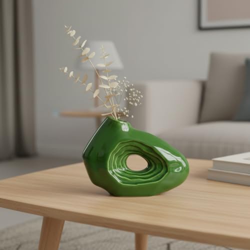 Sunddo Green Ceramic Vase, 7 Inch Small Decorative Vase for Flowers, Donut Modern Flower Vase for Home Decor, Shelf, Office Desk, Aesthetic, Bathroom, Table Centerpiece Decor - color: Green, size: 7 inch