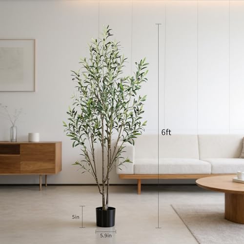 Artificial Olive Trees,6FT Tall Faux Olive Tree with Planter,Fake Olive Tree for Modern Home Office House Living Room Decor - color: Olive Trees Green