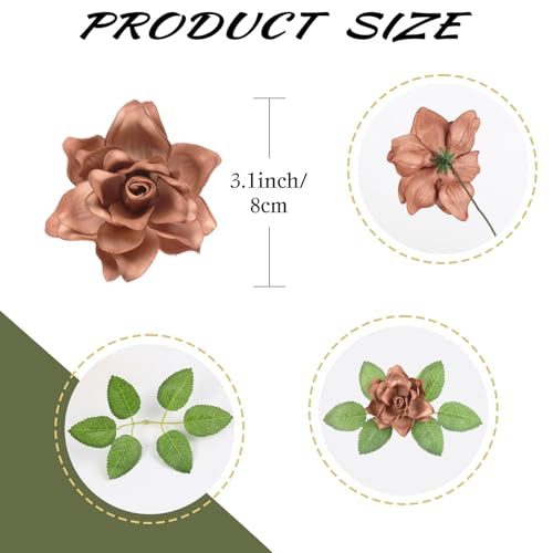 IPOPU Artificial Gardenia Flowers 25PCS 3.15'' Artificial Foam Roses Bulk Fake Flower Heads with Stems for DIY Wedding Bouquets Party Home Centerpieces Decor(Burnt Orange) - color: Burnt Orange
