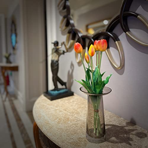 16-inch Premium Real Touch Fake Tulips, Artificial Flowers with Buds, Flexible Stem Easy to Shape, Faux Tulips (Vase not Included), 5-Pack Set of Sunset Orange - color: Sunset Orange