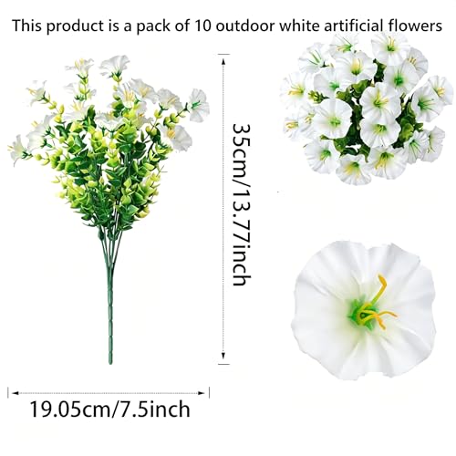 Artificial White Flowers for Outdoors - UV Resistant & Fade-Resistant Fake Flowers, 10 Bundles Waterproof Faux White for Garden, Yard, Patio, Wedding & Home Decor - color: White
