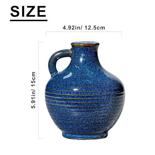 Sunddo 6 Inch Blue Ceramic Vase - Small Rustic Vases for Home Decor, Pitcher Modern Flower Vase for Bookshelf and Bathroom Decor, Nightstand, Dining, Centerpiece Table Decorations - color: Dark Blue - 6, size: 6 Inch