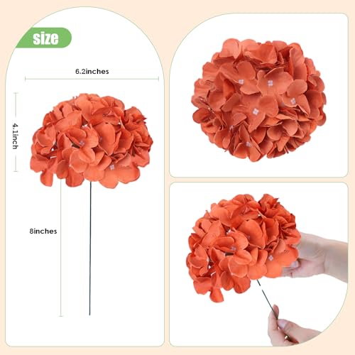 AVIVIHO 65pcs Fake Flowers Burnt Orange Hydrangea Artificial Flowers Bulk (Not Squished, No Steaming Need) Silk Flowers with Stems for Wedding Decor,Home,Baby Shower,Table Centerpieces Decoration - color: Burnt Orange, size: Medium