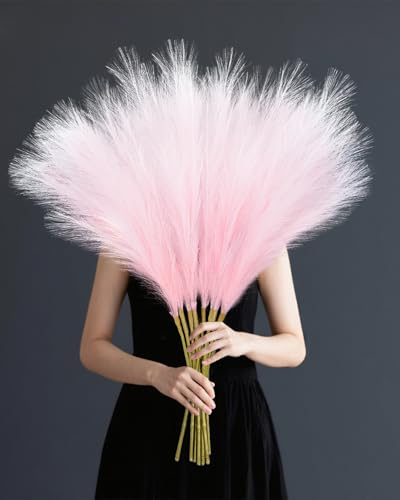 TORONTOKYO 8Pcs Pink Faux Pampas Grass Tall Decor, 35.4” Fluffy Artificial Pompous Grass Branches, Large Pampas Grass Reed Stems for Floor Vase Filler, Wedding, Baby Shower, Home and Boho Decor - color: Pink, size: 35.4inch-8Pcs