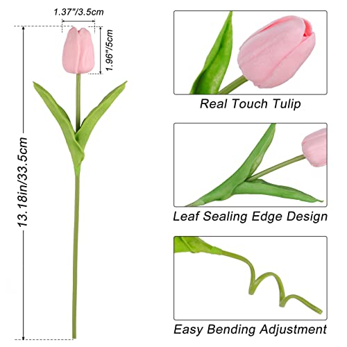Beferr Pink Tulips Artificial Flowers 18Pcs Faux Tulip Real Touch Tulip Fake Flowers Bouquets Arrangements for Mothers Day Spring Easter Wedding Home Table Decor Pink - color: K-18pcs-1colors-pink, size: 18PCS