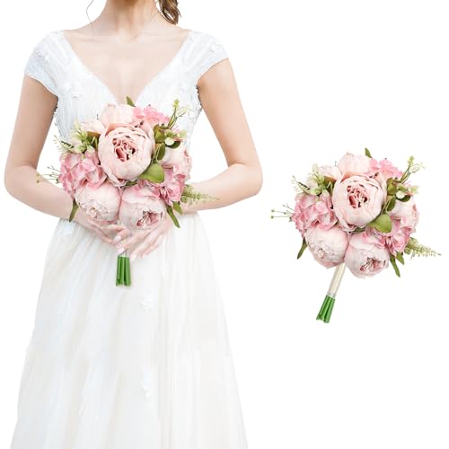 Blush Pink Bridesmaid Bouquet for Wedding, an Artificial Silk Peonies Flowers Bouquet for Marriage Decorations - color: Blush Pink