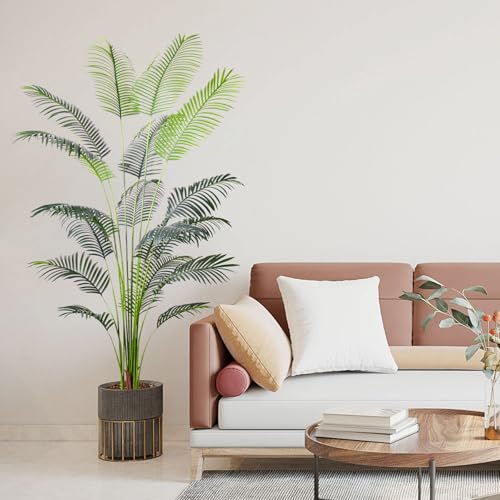 Artificial Golden Cane Palm Tree 7Feet Faux Plant for Home Decor Indoor Outdoor Faux Areca Palm Tree in Pot for Home Office Perfect Housewarming Gift with Adjustable Trunk - size: 3ft 1in