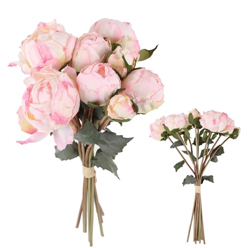 Pink Peonies Artificial Flowers 2 Bouquets Vintage Peonies 18pcs Pink Peonies with Single Long Stems Silk Flowers for Wedding Decoration Bride Bouquet Flowers Crafts Floral Arrangement (Pink) - color: Light Pink