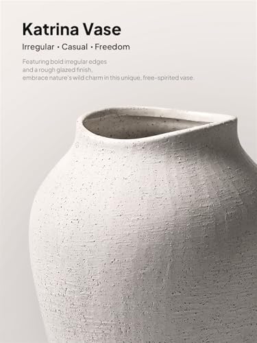 White Ceramic Vase - Large 11.8 Inch Tall Floor Vase for Centerpieces, Farmhouse Flower Vases, Rustic Minimalist Home Decor for Living Room, Enterway, Wedding (Sandstone White) - color: 11.8 Inch-sandstone White