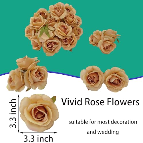 Artificial Light Coffee Satin Rose Flower Heads,42 Pcs Toffee Silk Rose Heads with Stems,3.5'' Rose Artificial Flowers Bulk,Artificial Brown Rose Flower Heads for DIY Crafts Bouquet (42, Toffee) - color: Toffee