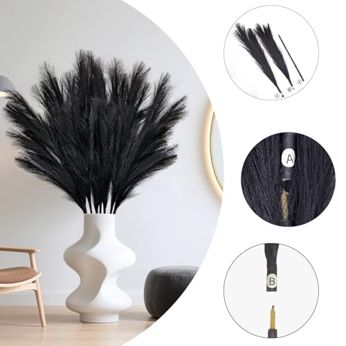 TORONTOKYO 8Pcs Faux Black Pampas Grass Decor Tall, 35.4” Fluffy Artificial Pompous Grass Branches, Large Pampas Grass Reed Stems for Gothic Room Decor, Floor Vase Filler, Wedding, Home Boho Decor - color: Pure Black, size: 35.4inch-8Pcs