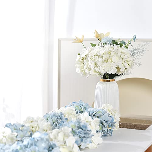 10PCS Silk Hydrangea Heads with Stems Artificial Flowers for Wedding Party Home Decor (Off White), One Size Off - color: Off White