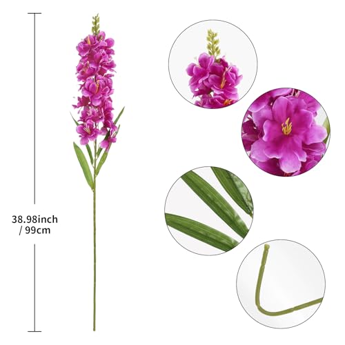 IPOPU 6PCS Delphinium Artificial Flowers 39" Realistic Faux Hyacinth Long Stem Delphinium Silk Flowers for Tall Vase Filling Wedding Centerpieces Home Decor (Purple) - color: Purple