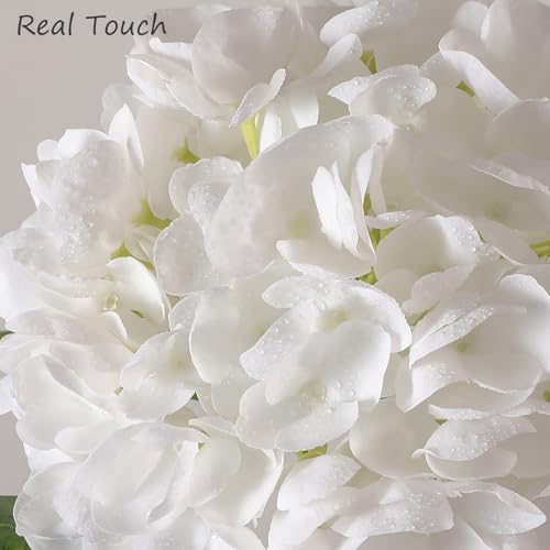 Nubry 3Pcs White Hydrangea Artificial Flowers, 22.5In Latex Faux Real Touch Large Hydrangea Flowers with Long Stems & Leaves for Home Office Decor Wedding Party Arrangements(White) - color: White, size: 3 Pcs