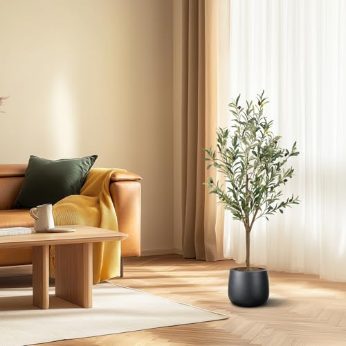 Artificial Fake Olive Tree 4FT Tall 1Pack Faux Silk Olive Tree for Home Living Room Office Decor Faux Artificial Plants Indoor Fake Potted Plants with Fruit & Free Moss - size: 4ft