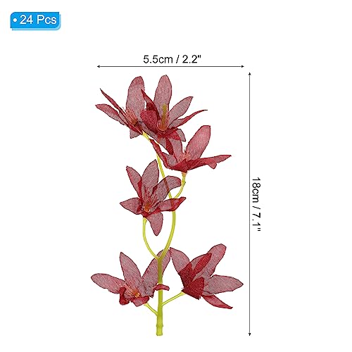 PATIKIL 7 Inch Artificial Orchid Flower, 24 Pcs Floating Candles Simulation Flower Cylinder Vase Fillers for Home Wedding Decoration, Burgundy - color: Burgundy