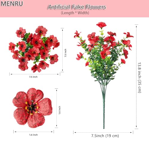 12 Bundles Artificial Flowers for Outdoor UV Resistant and Realistic, Faux Daisy Fake Flowers with Eucalyptus Leaves for Porch, Patio, Planter, Window Box, Home, Garden Decor - color: Red