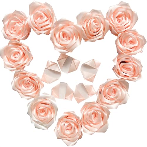 300Pcs Premade Satin Ribbon Rose Petals Half-Finished for Eternal Rose DIY Ramos Forever Flowers Bouquets Everlasting Floral,for Wedding,Anniversary,Birthday (300 Pcs Champagne) - color: 300 Pcs Champagne