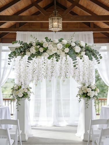 2PCS White Wisteria Hanging Flowers, 2.95ft Wisteria Garland with 5 Branches Realistic Silk Hanging Flowers for Decoration, Wedding Arch, Party Backdrop, and Home Wall Decor - color: White