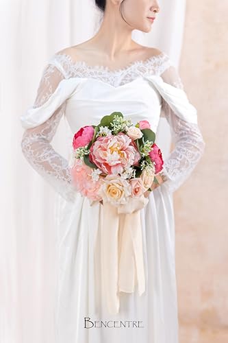 10 Inch Blush Wedding Bouquet for Bride,Spring Wedding Bouquet,Bridal Bouquets for Bride, for Wedding Ceremony Anniversary,Party and French Rustic Vintage Wedding,Artificial Flowers - color: Blush Pink