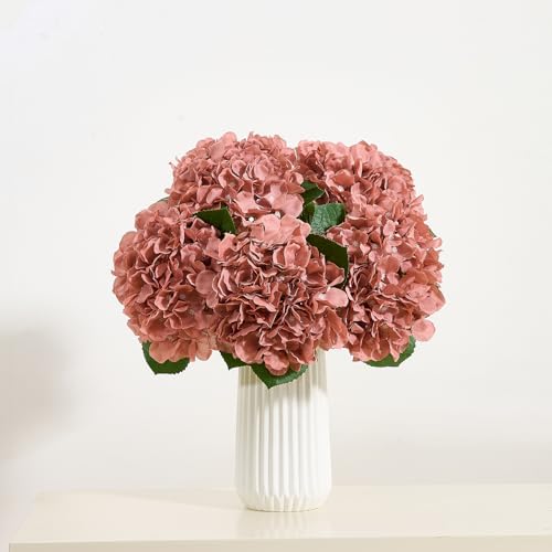 8Pcs Dusty Rose Fake Flowers Silk Hydrangea Artificial Flowers Bouquets Faux Hydrangea Stems for Home Table Centerpieces Wedding Party Decoration - color: Dusty Rose