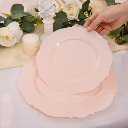 WDF 60pcs Pink Plastic Plates - Baroque Pink Disposable Plates Including 30 Dinner Plates 10.25inch, 30 Dessert Plates 7.5inch for Upscale Wedding/Baby Shower/Spring - color: Pink, size: 60PCS