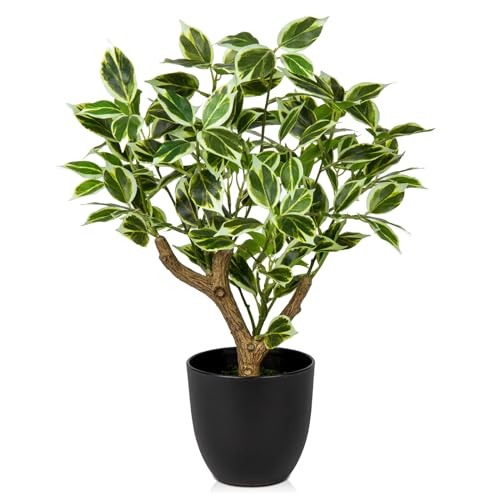 Small Fake Plant Artificial Bonsai Tree 17" Faux Plants Indoor Realistic Fake Potted Plants Small Fake Tree Decor with Pot for Home Table Office Desk Bathroom Bedroom Living Room Farmhouse Decoration - color: White #1